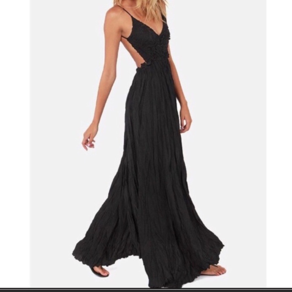 L’Atiste black Crochet Maxi Dress with Open Back